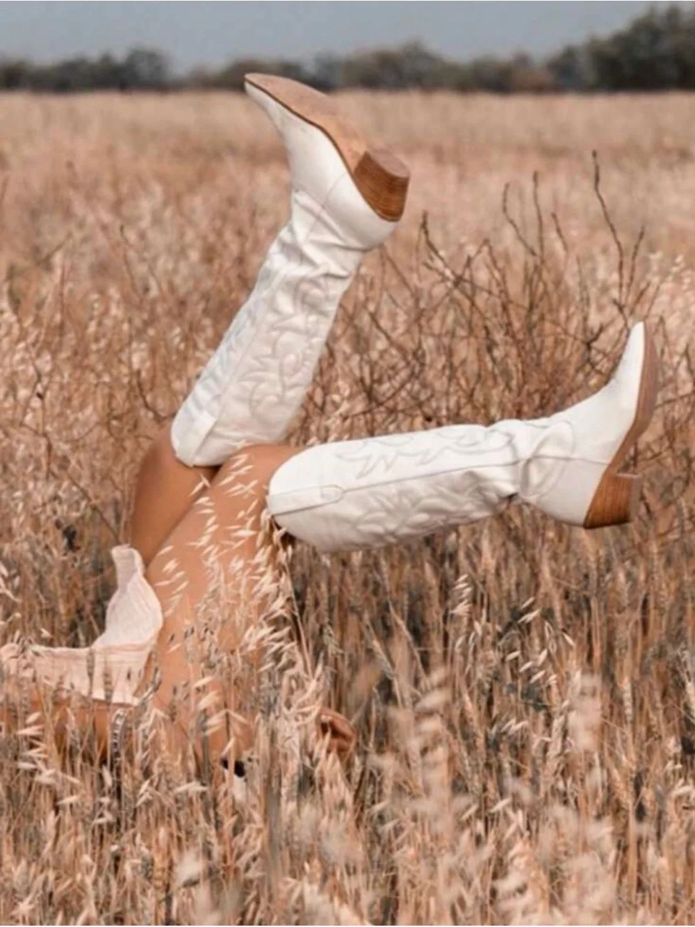 White Over-the-Knee Western Boots for Women